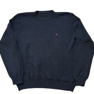 Polo Ralph Lauren Black Crew Neck Sweater 100% Cotton Men's Large Burgundy Pony